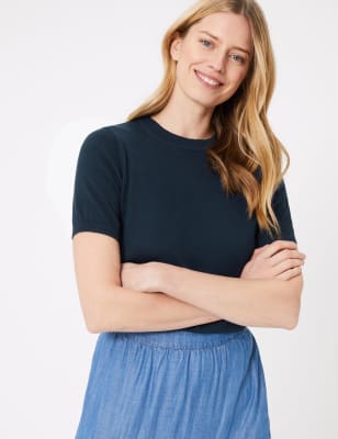 Pure Cotton Knitted Short Sleeve Top
