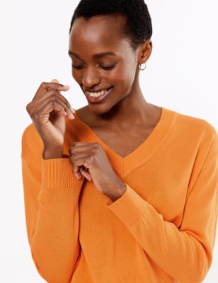 Ruime trui van zuiver katoen met V-hals