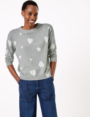 Puur katoenen trui met ruime pasvorm en hartjesprint