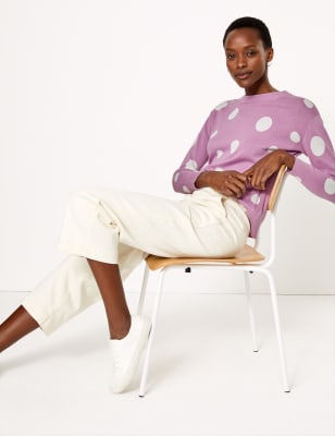 Puur katoenen trui met ronde hals en stippenprint