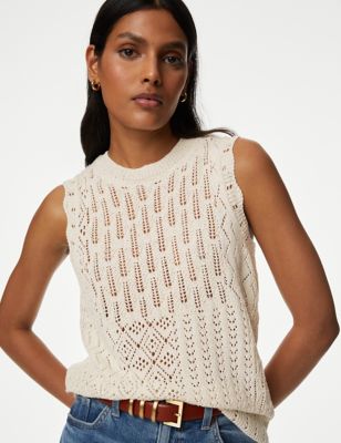 

Womens M&S Collection Cotton Rich Textured Knitted Vest - Ivory, Ivory
