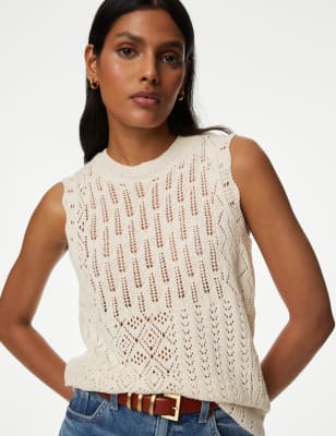 

Womens M&S Collection Cotton Rich Textured Knitted Vest - Ivory, Ivory