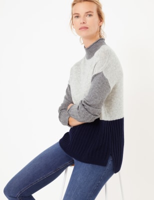 Colour Block Funnel Neck Relaxed Fit Jumper