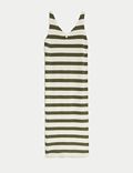 Cotton Rich Knitted Striped V-Neck Midi Dress
