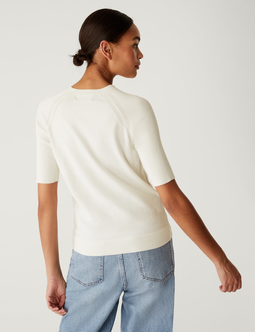 Cotton Rich Ribbed Crew Neck Knitted Top image 4