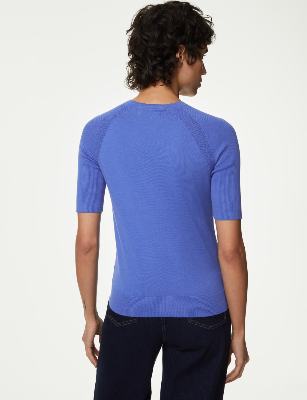 Cotton Rich Ribbed Crew Neck Knitted Top image 4
