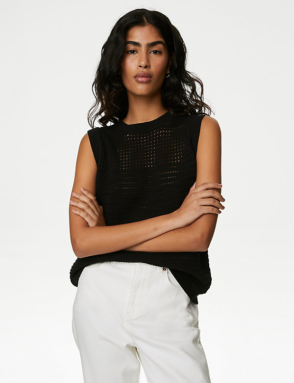 Cotton Rich Pointelle Knitted Vest - CH