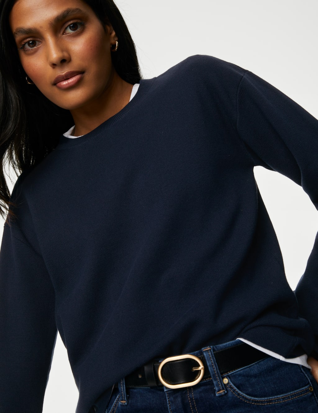 Ladies navy blue crew neck jumper hot sale