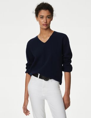 

Womens M&S Collection Cotton Rich V-Neck Relaxed Jumper - Midnight Navy, Midnight Navy
