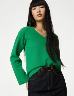 Cotton Rich V-Neck Relaxed Jumper - IT