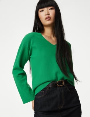 Cotton Rich V-Neck Relaxed Jumper - LT