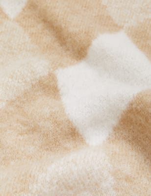 

Womens M&S Collection Bequemer Pullover mit V-Ausschnitt und Karomuster - Camel Mix, Camel Mix