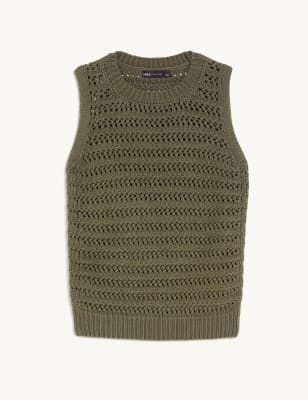 

Womens M&S Collection Strukturiertes Strickoberteil aus reiner Baumwolle - Moss, Moss