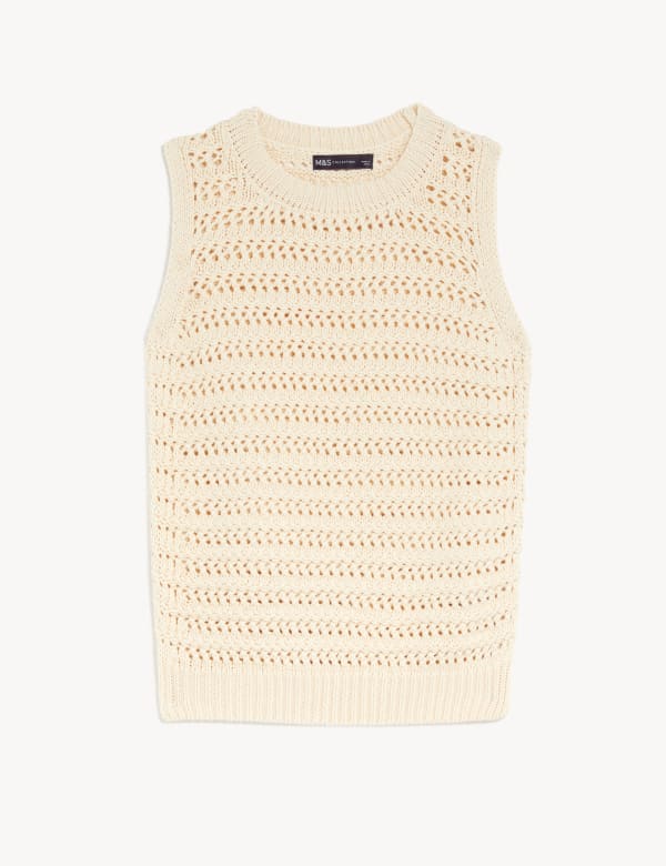 Pure Cotton Textured Knitted Vest