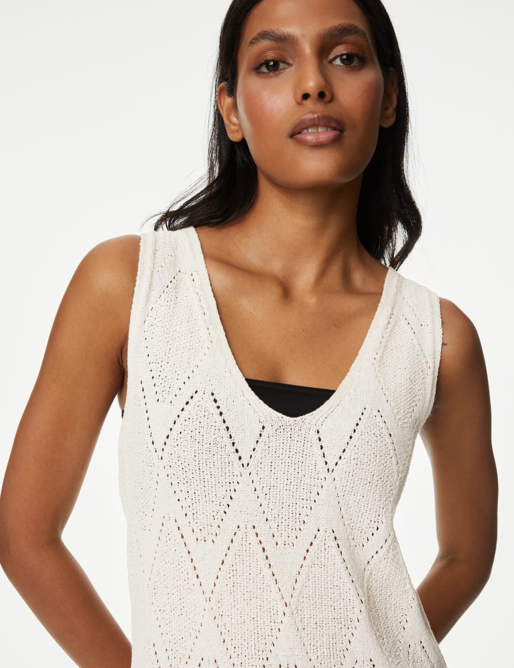 Cotton Rich Textured V-Neck Knitted Dress image 3