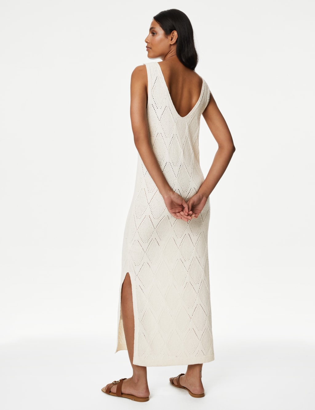 Cotton Rich Textured V-Neck Knitted Dress image 4