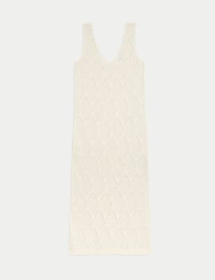 Cotton Rich Textured V-Neck Knitted Dress
