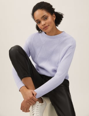 

Womens M&S Collection Strukturierter Pullover mit Rundhalsausschnitt und hohem Baumwollanteil - Pale Lilac, Pale Lilac