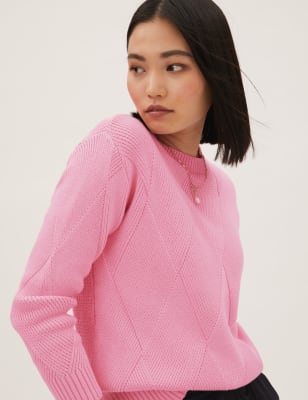 

Womens M&S Collection Cotton Rich Textured Crew Neck Jumper - Petal Pink, Petal Pink