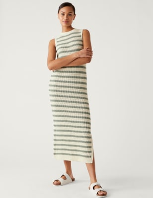 

Womens M&S Collection Cotton Rich Striped Knitted Dress - Khaki Mix, Khaki Mix