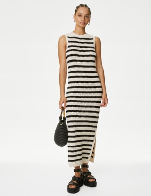 

M&S Collection Vestido de algodón de rayas de puntoWomens - Black Mix, Black Mix