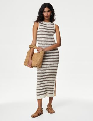 Cotton Rich Striped Midi Knitted Dress - AU