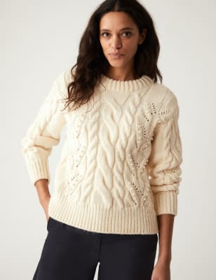 Embellished Cable Knit Crew Neck Jumper