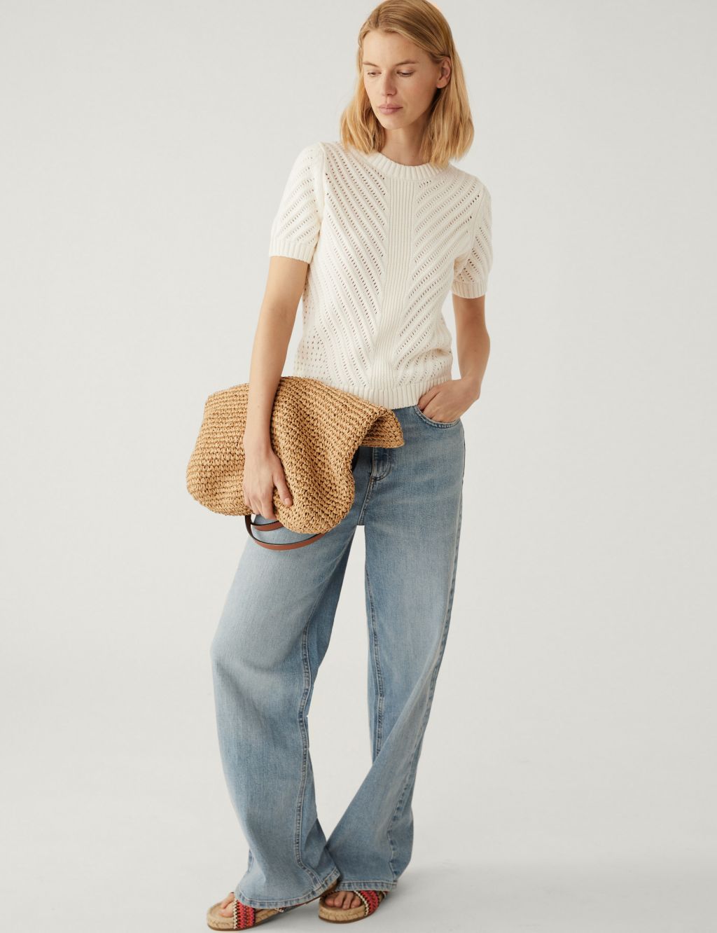 Cotton Rich Textured Crew Neck Knitted Top image 3