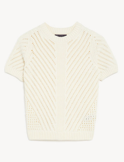 Cotton Rich Textured Crew Neck Knitted Top