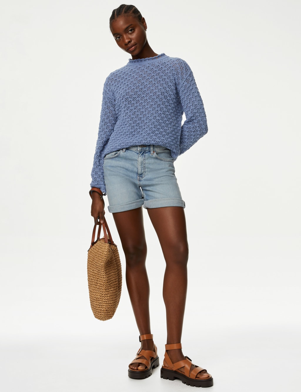 Cotton Blend Textured Crew Neck Jumper image 2