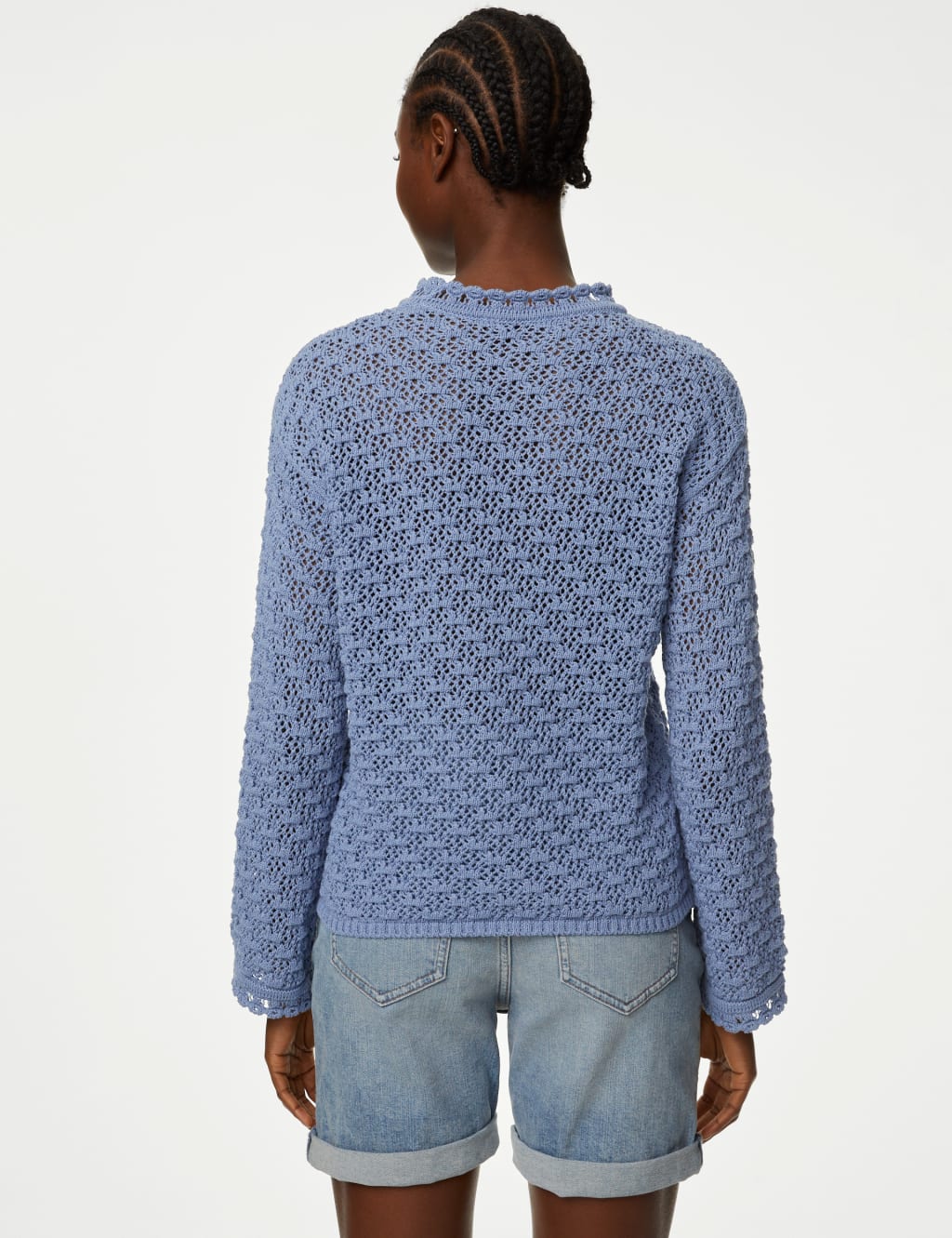 Cotton Blend Textured Crew Neck Jumper image 3