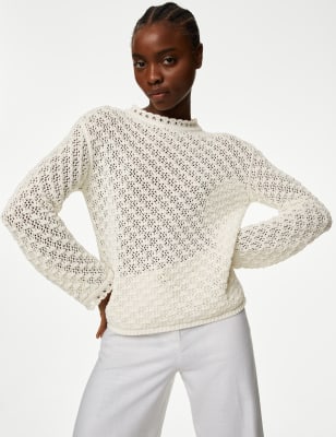 

M&S Collection Jersey con escote cerrado texturizado con algodónWomens - Ivory, Ivory