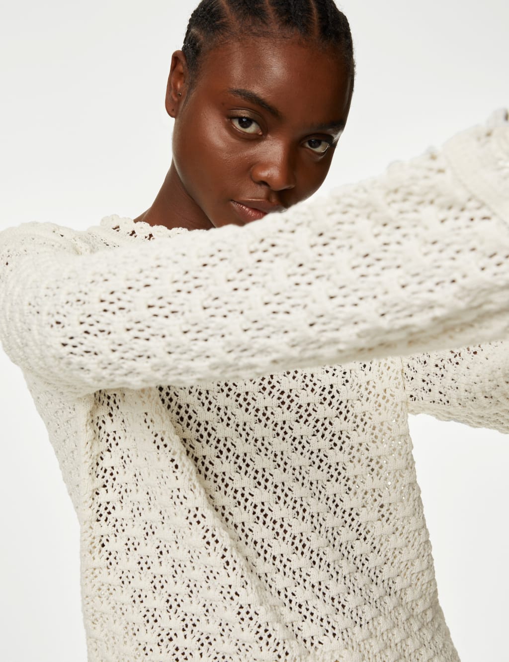 Cotton Blend Textured Crew Neck Jumper image 2