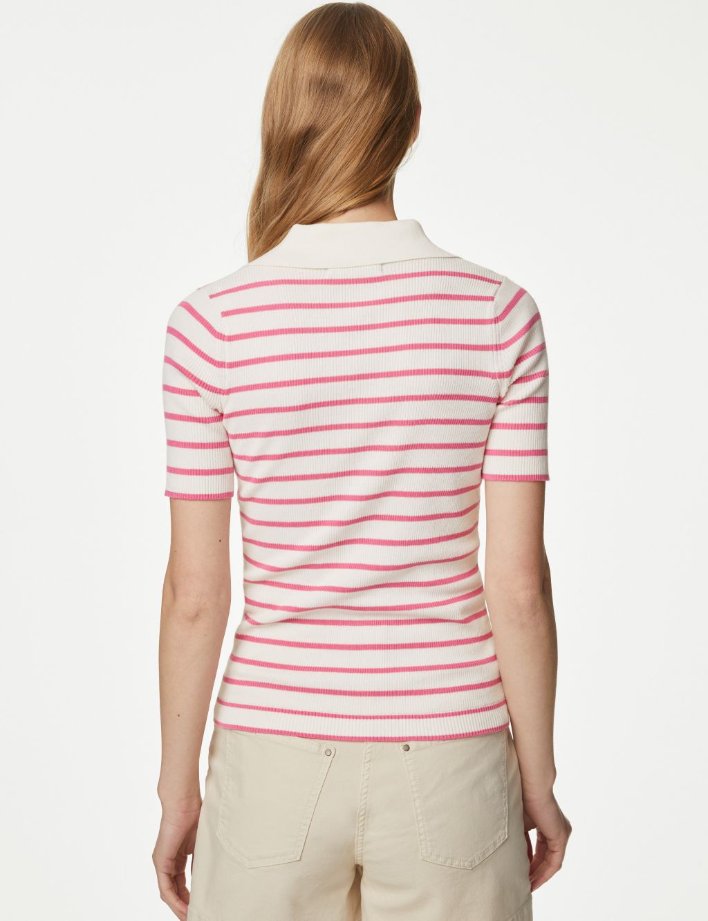Cotton Rich Striped Collared Knitted Top image 4