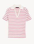 Cotton Rich Striped Collared Knitted Top
