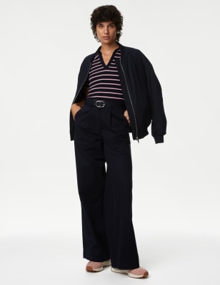 

M&S Collection Top de algodón de rayas de punto con cuelloWomens - Navy Mix, Navy Mix