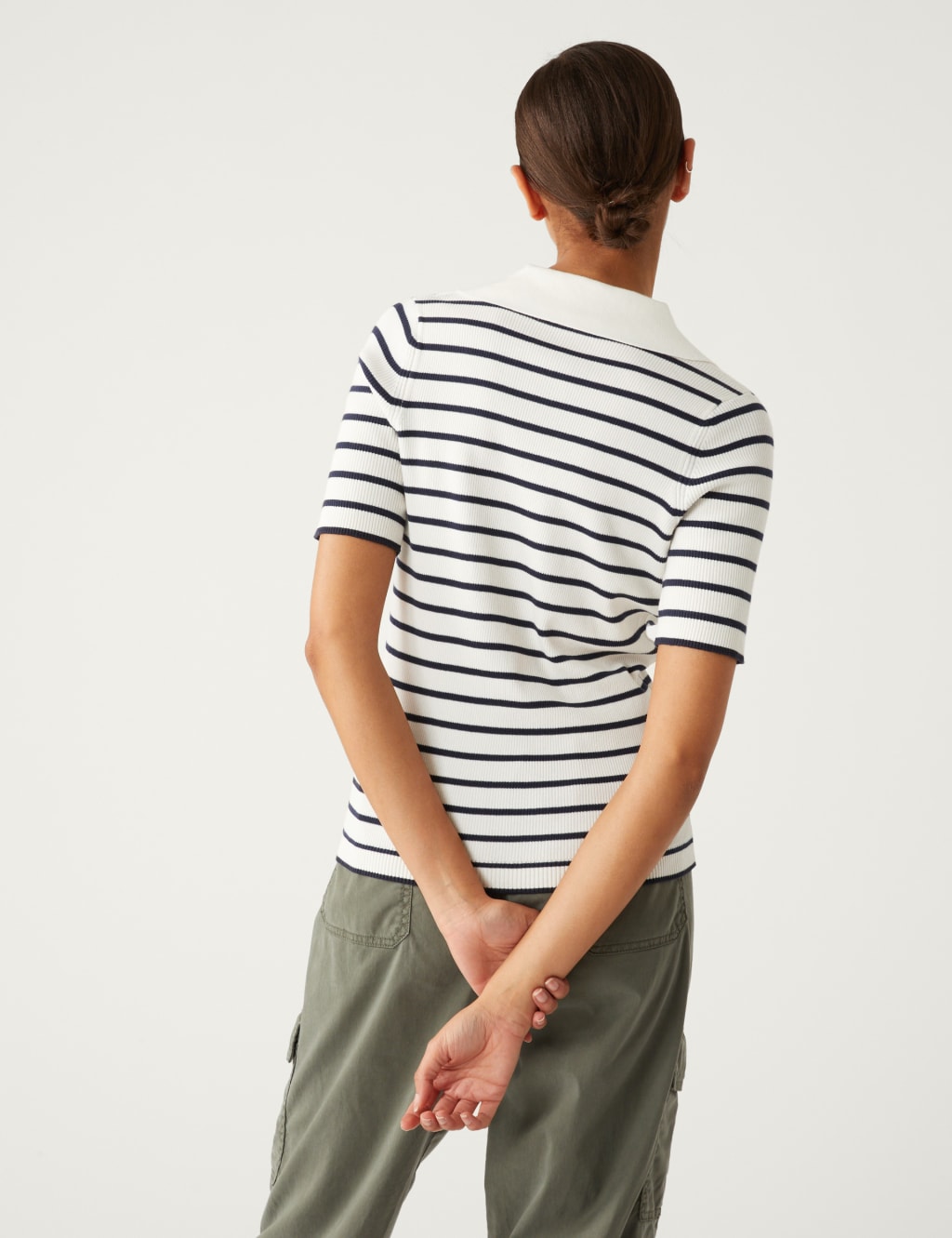 Cotton Rich Striped Collared Knitted Top image 5