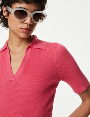 Cotton Rich Ribbed Collared Knitted Top