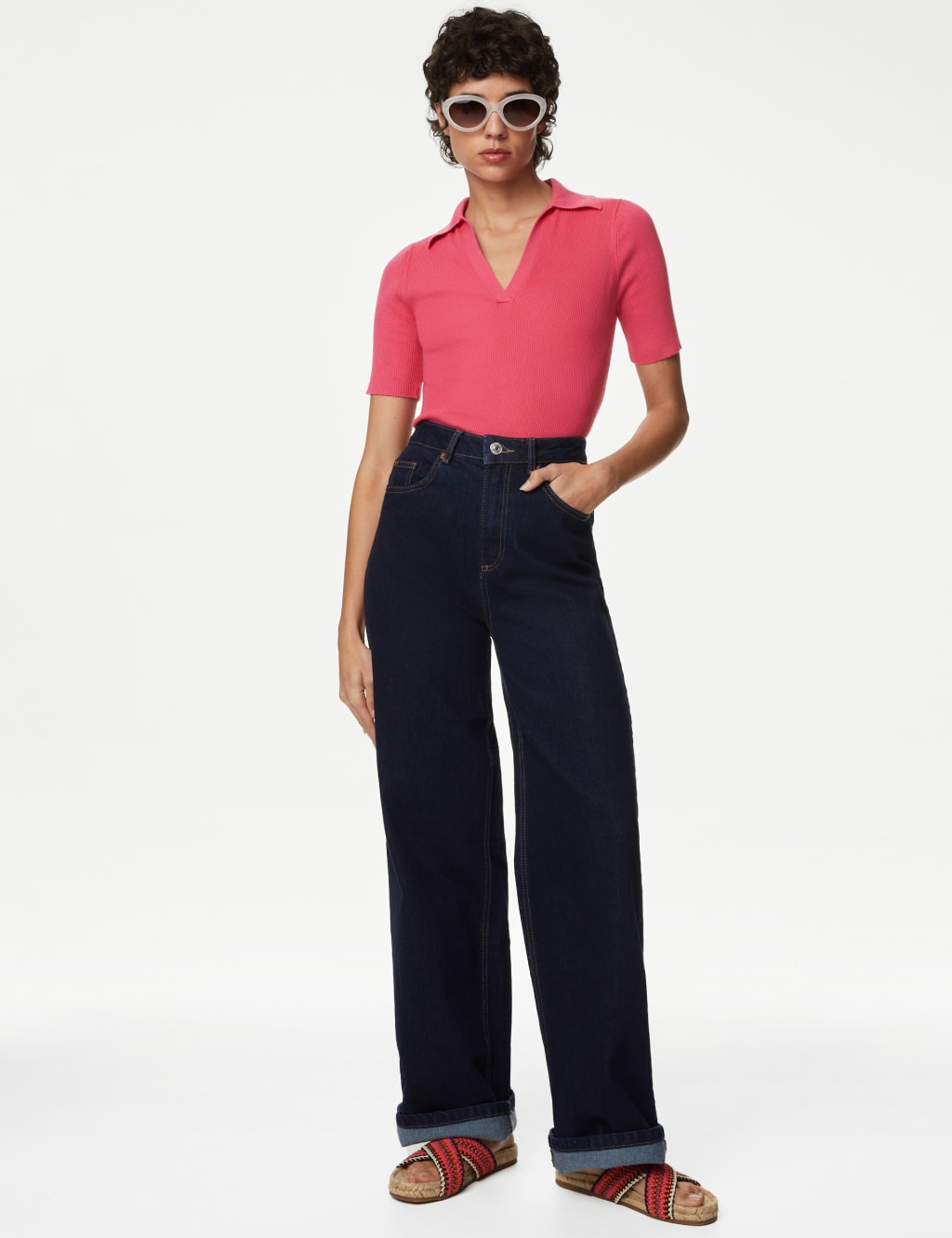Cotton Rich Ribbed Collared Knitted Top image 2