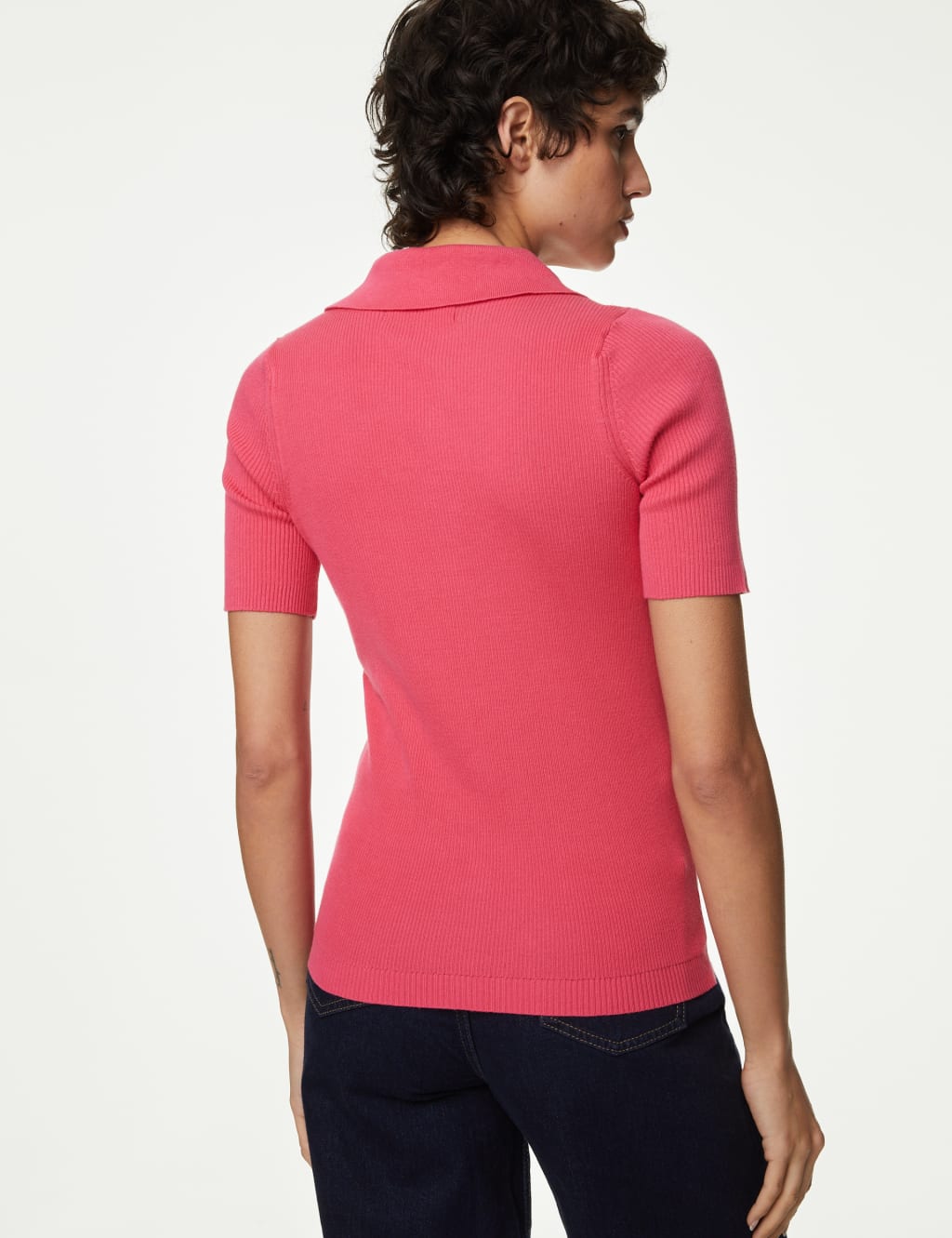 Cotton Rich Ribbed Collared Knitted Top image 3