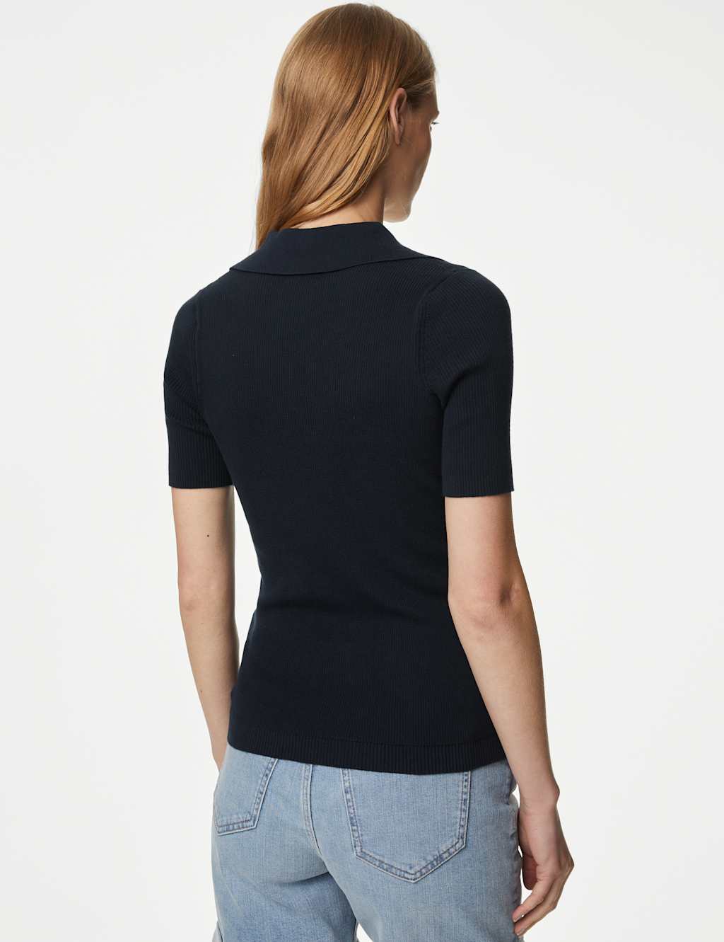 Cotton Rich Ribbed Collared Knitted Top image 4