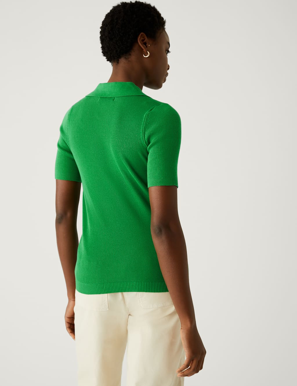 Cotton Rich Ribbed Collared Knitted Top image 4
