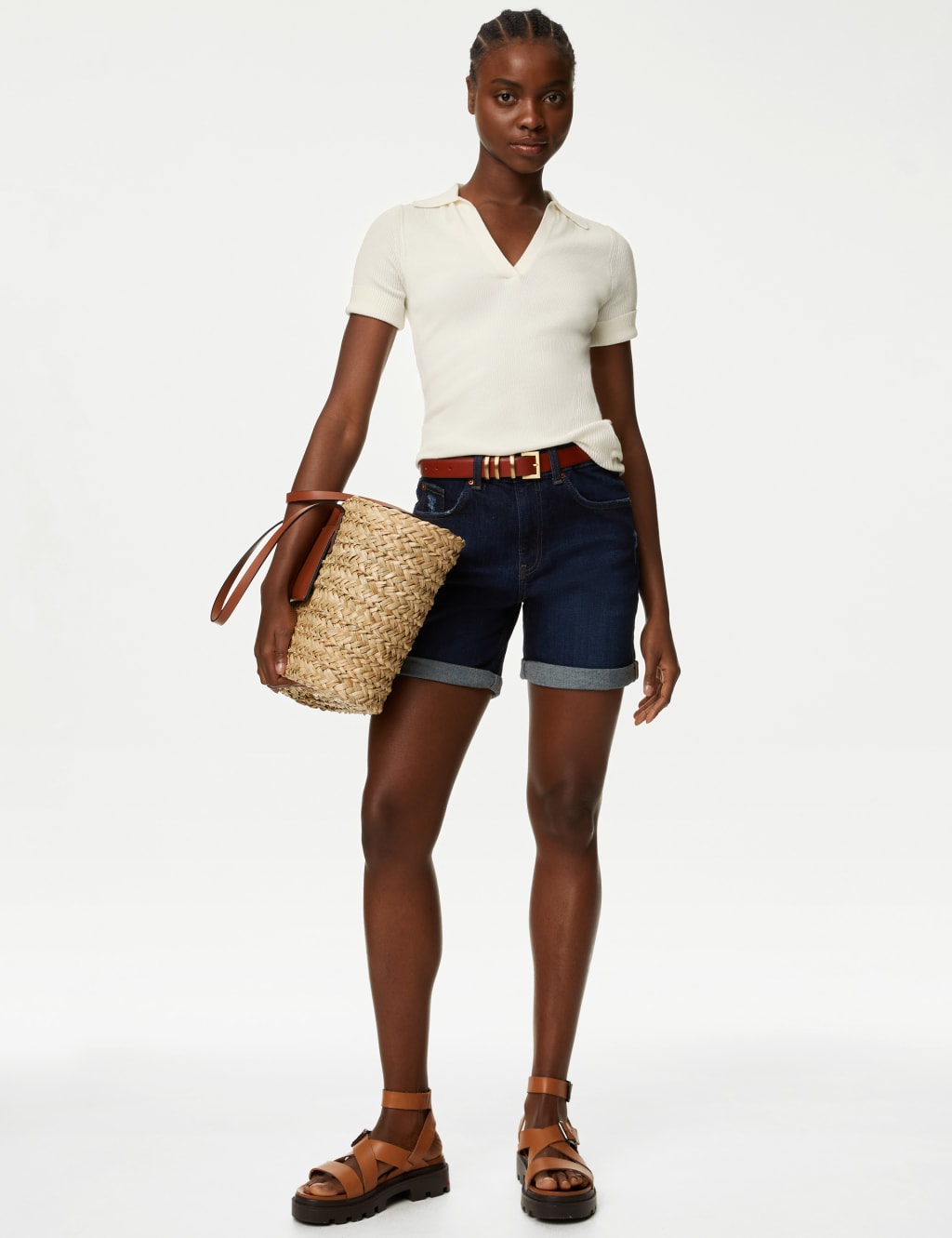 Cotton Rich Ribbed Collared Knitted Top image 3