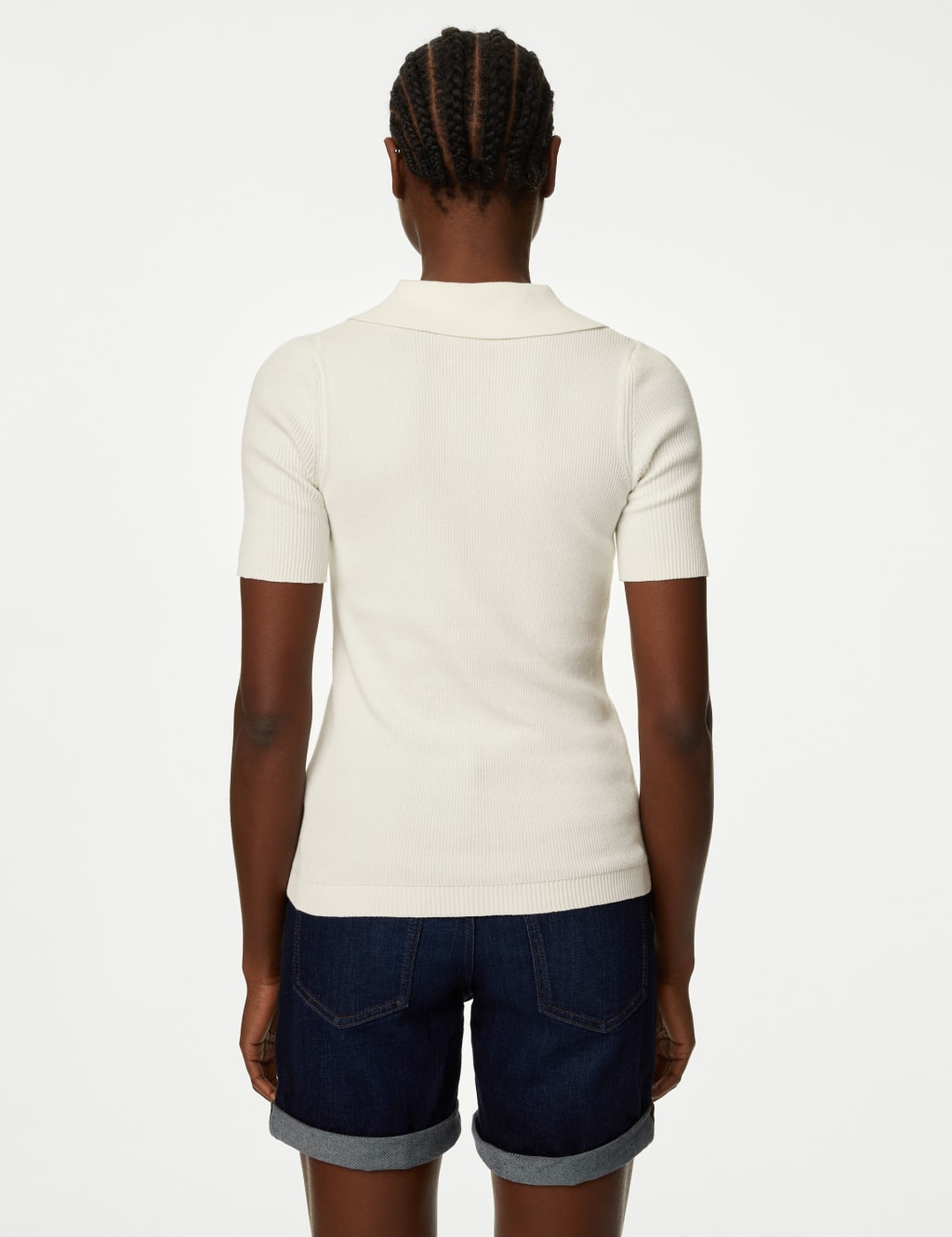 Cotton Rich Ribbed Collared Knitted Top image 4