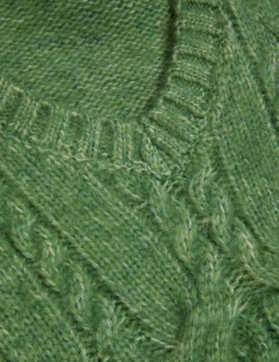 

Womens M&S Collection Cable Knit V-Neck Relaxed Jumper - Washed Green, Washed Green