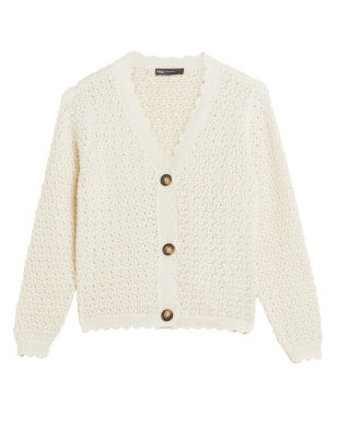 

M&S Collection Cárdigan de escote en pico texturizado de algodónWomens - Light Cream, Light Cream
