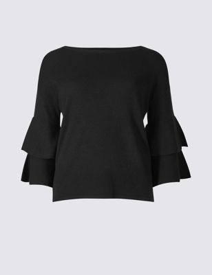 Slash Neck Tiered Sleeve Jumper | M&S Collection | M&S