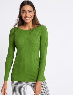 Variegated Ribbed Slash Neck Jumper - US