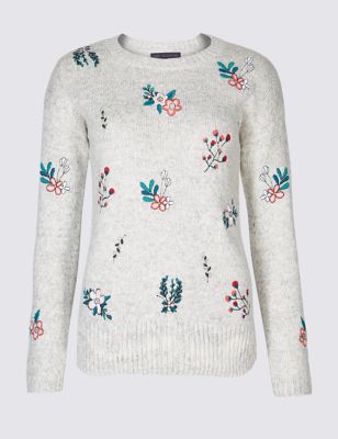 Cotton Blend Floral Embroidered Jumper | M&S Collection | M&S