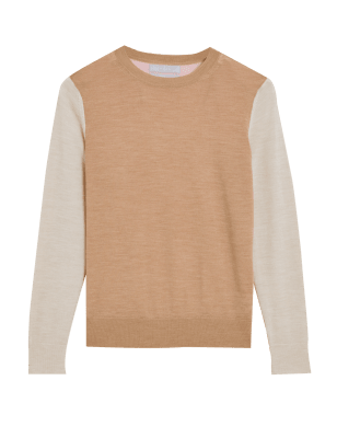 

Womens M&S Collection Pullover aus reiner Merino-Wolle mit Blockfarbendesign - Natural Mix, Natural Mix
